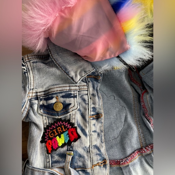 Elite Premium denim jean jacket coat size 2-3 girls rainbow collar pride toddler - Picture 7 of 9